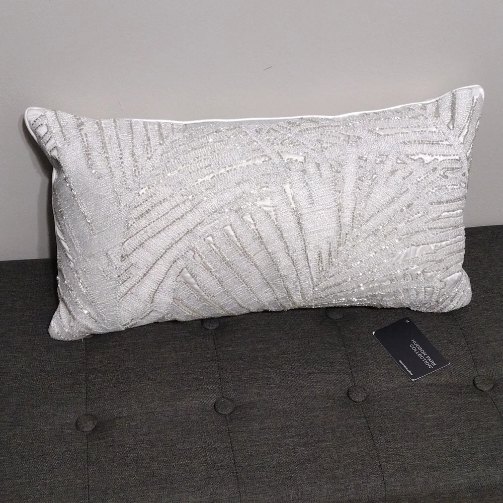 Hudson Park Collection Woven Palm Jacquard Silk Beaded Decorative Pillow
